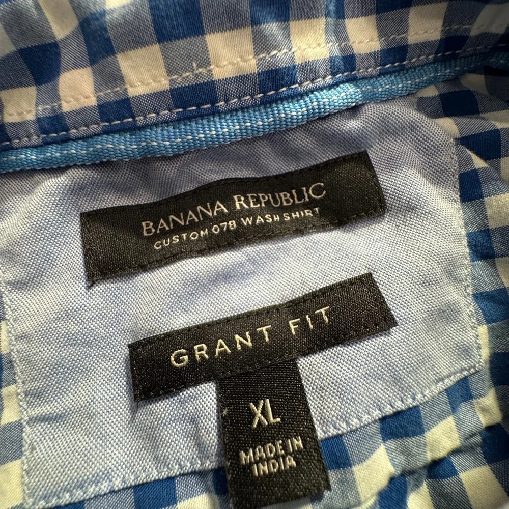 Banana Republic Shirt Mens XL Blue Cotton Gingham Grant Preppy Business Casual